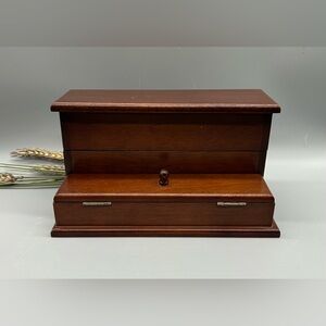 Vintage Bombay Company Wooden Letter Box/Desk Organizer Mahogany Hinged Lid
